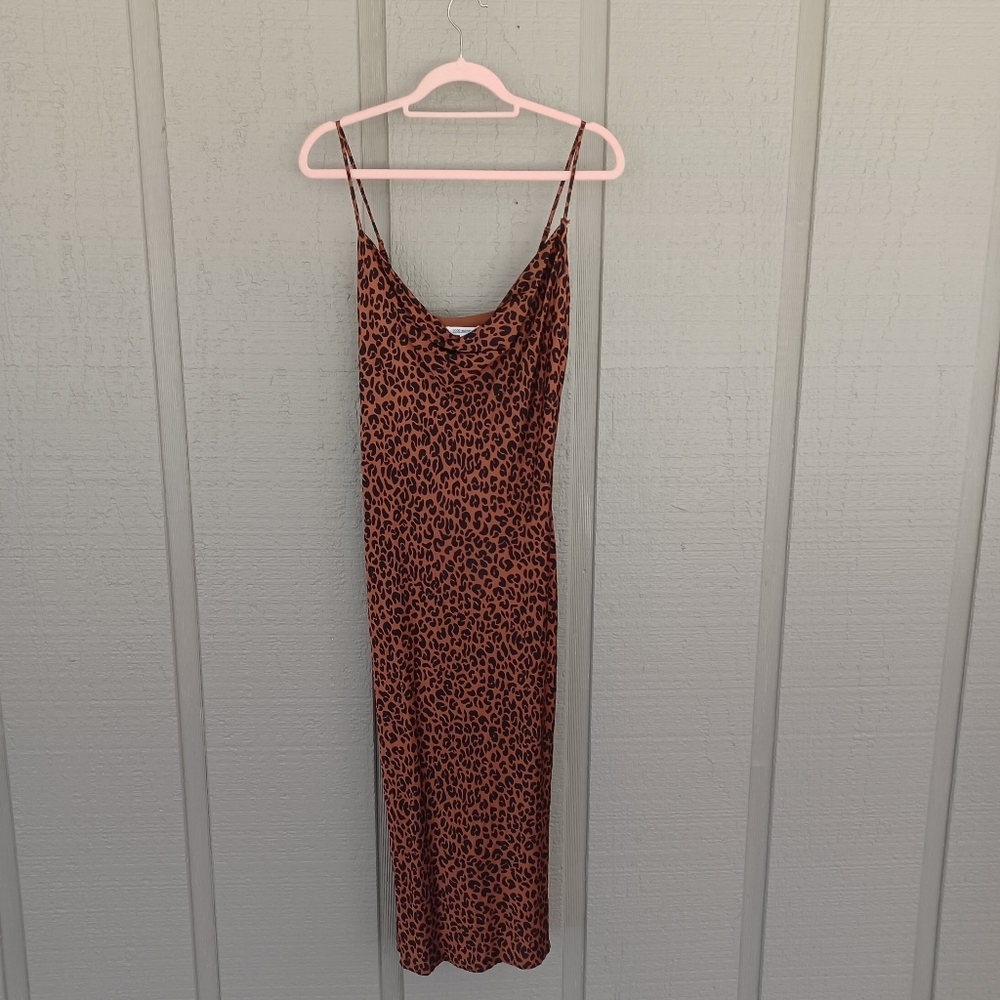 Good American Leopard Slip Midi Dress Size 2 US M Women Cowl Neck Sleeveless - Picture 2 of 16